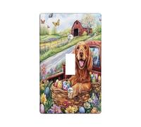 Spring Easter Irish Setter Dog Decorative Light Switch Cover Wall Plate 1 Gang Single Toggle, Farmhouse Truck Eggs Puppy Electrical Switchplate, Country Electrical Faceplate for Bedroom