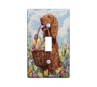 Spring Easter Irish Setter Dog Decorative Light Switch Cover Wall Plate 1 Gang Single Toggle, Quilted Wildflower Puppy Electrical Switchplate, Country Print Electrical Faceplate