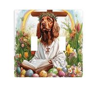 Spring Easter Irish Setter Dog Decorative Light Switch Cover Wall Plate 2 Gang Double Toggle, Bible Cross Eggs Puppy Electrical Switchplate, Country Electrical Faceplate for Bedroom