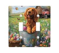 Spring Easter Irish Setter Dog Decorative Light Switch Cover Wall Plate 2 Gang Double Toggle, Farmhouse Barn Puppy Electrical Switchplate, Country Pet Print Electrical Faceplate for Room