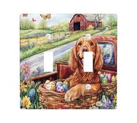 Spring Easter Irish Setter Dog Decorative Light Switch Cover Wall Plate 2 Gang Double Toggle, Farmhouse Truck Eggs Puppy Electrical Switchplate, Country Electrical Faceplate for Bedroom