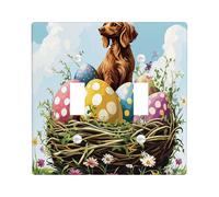 Spring Easter Irish Setter Dog Decorative Light Switch Cover Wall Plate 2 Gang Double Toggle, Fun Eggs Country Puppy Electrical Switchplate, Wildflower Print Electrical Faceplate