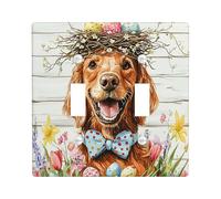Spring Easter Irish Setter Dog Decorative Light Switch Cover Wall Plate 2 Gang Double Toggle, Rustic Country Puppy Electrical Switchplate, Farmhouse Print Electrical Faceplate for Room