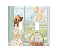 Spring Easter Irish Setter Dog Decorative Light Switch Cover Wall Plate 2 Gang Double Toggle, Victoria Country Puppy Electrical Switchplate for Room, Farmhouse Switchcover Switchplate