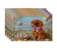 Spring Easter Irish Setter Dog Placemats Set of 4, 12x18 Inch, Wool Felt Eggs Puppy 4Pcs Table Mats for Home Dinning, Farmhouse Holiday Party Kitchen Decor