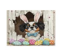Spring Easter Japanese Chin Dog Jigsaw Puzzles for Adults 500 Piece, Fun Rustic Eggs Puppy Wooden Puzzles, Farmhouse Pattern Decor for Home Entertainment