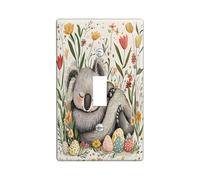 Spring Easter Koala Decorative Light Switch Cover Plate 1 Gang Single Toggle, Vintage Floral Eggs Animal Electrical Switchplate for Room, Fun Wildflower Switchcover Switchplate