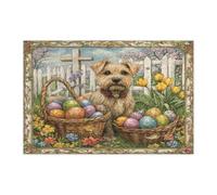 Spring Easter Lakeland Terrier Dog Jigsaw Puzzles for Adults 1000 Piece, Farmhouse Eggs Cross Puppy Wooden Puzzles, Vintage Printed Decorations for Entertainment Party