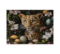 Spring Easter Leopard Wildlife Jigsaw Puzzles for Adults 500 Piece, Vintage Aesthetic Animal Eggs Wooden Puzzles, Scenic Printed Decor for Entertainment Creative