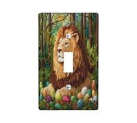 Spring Easter Lion Wildlife Decorative Light Switch Cover Wall Plate 1 Gang Single Toggle, Vintage Jungle Animal Eggs Electrical Switchplate, Scenic Print Electrical Faceplate