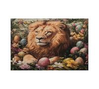 Spring Easter Lion Wildlife Jigsaw Puzzles for Adults 1000 Piece, Vintage Aesthetic Animal Eggs Wooden Puzzles, Scenic Printed Decor for Entertainment Creative
