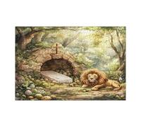Spring Easter Lion Wildlife Jigsaw Puzzles for Adults 1000 Piece, Vintage Aesthetic Animal Eggs Wooden Printed Puzzles, Scenic Pattern Decorations for Home Entertainment