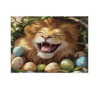 Spring Easter Lion Wildlife Jigsaw Puzzles for Adults 500 Piece, Forest Wild Animal Eggs Wooden Puzzles, Landscape Printed Decorations for Entertainment Party