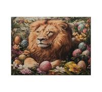 Spring Easter Lion Wildlife Jigsaw Puzzles for Adults 500 Piece, Vintage Aesthetic Animal Eggs Wooden Puzzles, Scenic Printed Decor for Entertainment Creative