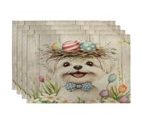 Spring Easter Maltese Dog Placemats Set of 4, 12 * 18, Rustic Country Puppy 4Pcs Print Table Mats for Dinning, Farmhouse Holiday Home Kitchen Decor