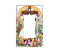 Spring Easter Mastiff Dog Decorative Light Switch Cover Wall Plate 1 Gang Single Rocker, Bible Cross Eggs Puppy Electrical Switchplate, Country Electrical Faceplate for Bedroom
