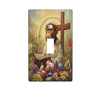 Spring Easter Monkey Decorative Light Switch Cover Wall Plate 1 Gang Single Toggle, Bible Cross Eggs Animal Electrical Switchplate, Country Farmhouse Electrical Faceplate for Bedroom