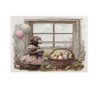 Spring Easter Monkey Jigsaw Puzzles for Adults 500 Piece, Victoria Country Animal Wooden Puzzles, Farmhouse Vintage Printed Decor for Entertainment Creative