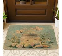 Spring Easter Moths Front Black Door Mat Outside Inside Entrance 29 * 17, Mason Jar Eggs Outdoor Indoor Ultra Thin Doormat, Small Insect Classroom Patio Home Shoes Off Rug