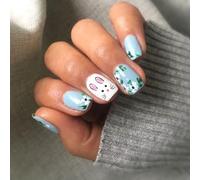 Spring Easter Nails Art Manicure Set 24Pcs Short Square False With Rabbits And Flowers Stick On For Party Easy To Apply And Remove Nail