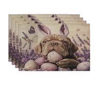 Spring Easter Neopolitan Mastiff Dog Placemats Set of 4, 12x18 Inch, Cute Lavender Eggs 4Pcs Washable Table Mats for Home Dinning, Pet Holiday Party Kitchen Decor