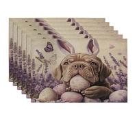 Spring Easter Neopolitan Mastiff Dog Placemats Set of 6, 12x18 Inch, Cute Lavender Eggs 6Pcs Washable Table Mats for Home Dinning, Pet Holiday Party Kitchen Decor