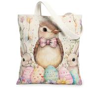 Spring Easter Nightingales Bird Canvas Tote Bag for Shopping 13 * 15, Cute Bunny Eggs Reusable Grocery Shoulder Bag for Women, Animal Painting Gift Decoration