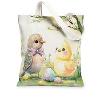 Spring Easter Nightingales Bird Canvas Tote Bag for Shopping 13 * 15, Cute Chick Eggs Reusable Grocery Bag for Women, Animal Travel Painting Gift Decoration