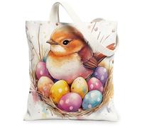 Spring Easter Nightingales Bird Canvas Tote Bag for Shopping 13 * 15, Cute Eggs Country Reusable Grocery Shoulder Bag for Women, Animal Painting Gift Decor