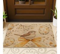 Spring Easter Nightingales Bird Front Black Door Mat Outside Inside Entrance 29 * 17, Bows Floral Eggs Outdoor Indoor Ultra Thin Doormat, Small Animal Classroom Patio Home Shoes Off Rug