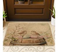 Spring Easter Nightingales Bird Front Black Door Mat Outside Inside Entrance 29 * 17, Wooden Floral Eggs Outdoor Indoor Non Slip Doormat, Small Animal Shoes Off Rug for Patio Home