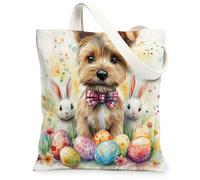 Spring Easter Norfolk Terrier Dog Canvas Tote Bag for Shopping 13 * 15, Cute Bunny Eggs Reusable Grocery Shoulder Cloth Bag for Women, Pet Painting Gift Decoration