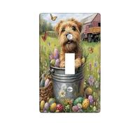 Spring Easter Norfolk Terrier Dog Decorative Light Switch Cover Plate 1 Gang Single Toggle, Farmhouse Barn Puppy Electrical Switchplate, Country Pet Print Electrical Faceplate for Room