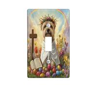 Spring Easter Norfolk Terrier Dog Decorative Light Switch Cover Wall Plate 1 Gang Single Toggle, Bible Cross Eggs Puppy Electrical Switchplate, Country Electrical Faceplate for Bedroom