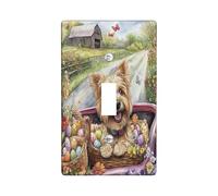 Spring Easter Norfolk Terrier Dog Decorative Light Switch Cover Wall Plate 1 Gang Single Toggle, Farmhouse Truck Eggs Puppy Electrical Switchplate, Country Electrical Faceplate for Bedroom