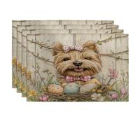 Spring Easter Norfolk Terrier Dog Placemats Set of 4, 12 * 18, Rustic Country Puppy 4Pcs Print Table Mats for Dinning, Farmhouse Holiday Home Kitchen Decor