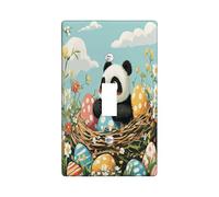 Spring Easter Panda Decorative Light Switch Cover Wall Plate 1 Gang Single Toggle, Fun Eggs Country Animal Electrical Switchplate, Wildflower Scenic Print Electrical Faceplate
