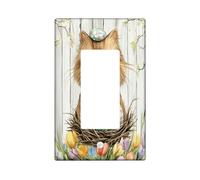 Spring Easter Persian Cat Decorative Light Switch Cover Plate 1 Gang Single Rocker, Rustic Country Kitten Electrical Switchplate, Farmhouse Print Electrical Faceplate for Room
