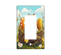 Spring Easter Persian Cat Decorative Light Switch Cover Wall Plate 1 Gang Single Rocker, Fun Eggs Country Kitten Electrical Switchplate, Wildflower Print Electrical Faceplate