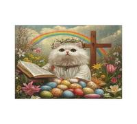 Spring Easter Persian Cat Jigsaw Puzzles for Adults 300 Piece, Retro Cross Eggs Kitten Wooden Printed Puzzles, Country Pattern Decorations for Entertainment Party