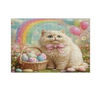 Spring Easter Persians Cat Jigsaw Puzzles for Adults 300 Piece, Wool Felt Eggs Kitten Wooden Puzzles, Farmhouse Printed Decorations for Entertainment Party