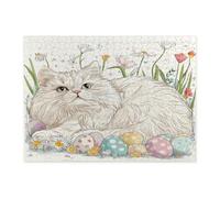 Spring Easter Persians Cat Jigsaw Puzzles for Adults 500 Piece, Vintage Floral Eggs Kitten Wooden Puzzles, Fun Pet Pattern Decor for Home Entertainment