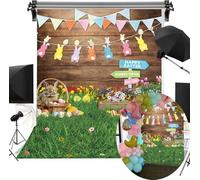 Spring Easter Photo Backdrop 6x8FT Spring Flower Egg Rabbit Green Grass Wooden Wall Photography Background Kids Newborn Easter Party Decorations Portrait Photo Props