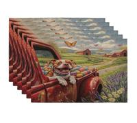 Spring Easter Pitbull Dog Placemats Set of 6, 12x18 Inch, Farm Truck Eggs 6Pcs Seasonal Table Mats for Home Dinning, Pet Holiday Party Kitchen Decor