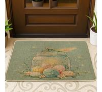 Spring Easter Praying Mantis Front Black Door Mat Outside Inside Entrance 29 * 17, Mason Jar Eggs Outdoor Indoor Non Slip Doormat, Small Insect Shoes Off Rug for Patio Home