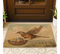 Spring Easter Quail Bird Front Black Door Mat Outside Inside Entrance 29 * 17, Country Basket Eggs Outdoor Indoor Ultra Thin Doormat, Small Funny Classroom Patio Home Shoes Off Doormat