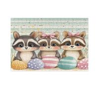 Spring Easter Raccoon Jigsaw Puzzles for Adults 300 Piece, Cute Fun Eggs Animal Wooden Puzzles, Weird Funky Groovy Printed Decor for Entertainment Creative