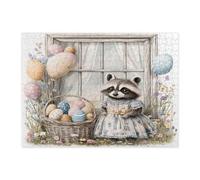 Spring Easter Raccoon Jigsaw Puzzles for Adults 500 Piece, Victoria Country Animal Wooden Puzzles, Farmhouse Vintage Printed Decor for Entertainment Creative