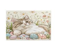 Spring Easter Ragdoll Cat Jigsaw Puzzles for Adults 1000 Piece, Vintage Floral Eggs Kitten Wooden Puzzles, Fun Pet Pattern Decor for Home Entertainment