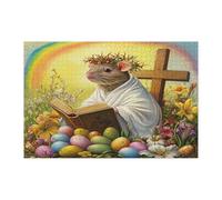 Spring Easter Rat Mouse Jigsaw Puzzles for Adults 1000 Piece, Retro Cross Eggs Animal Wooden Printed Puzzles, Country Farmhouse Pattern Decorations for Entertainment Party